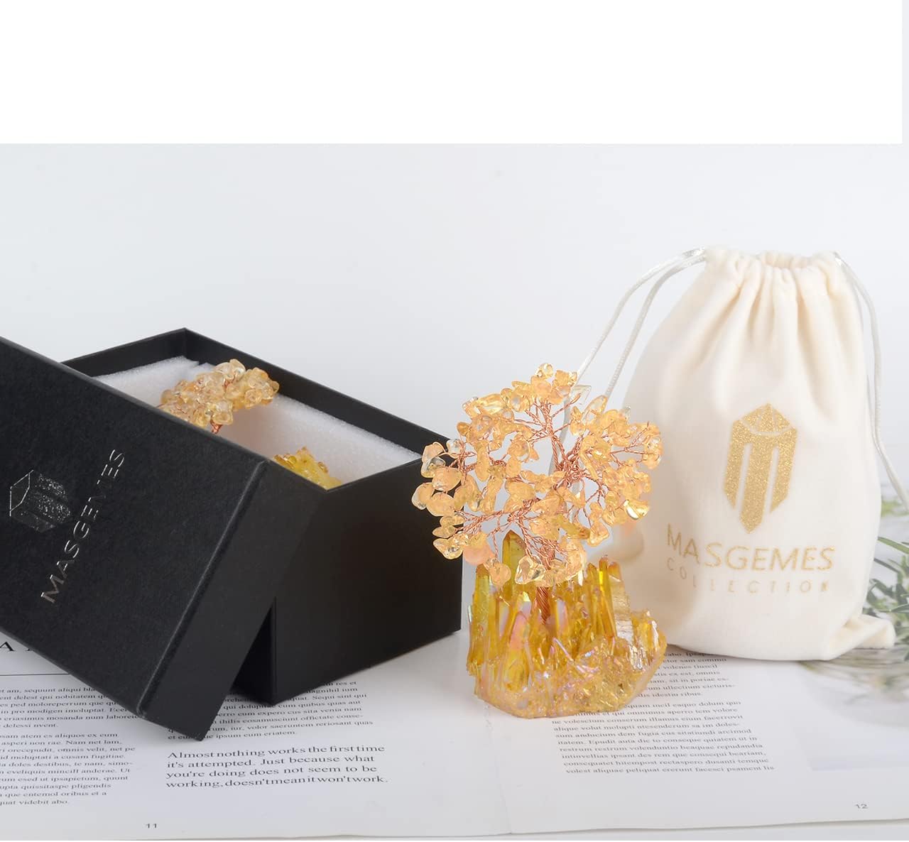 Natural Citrine Crystal Tree of Life,Quartz Cluster Yellow Titanium Base, Positive Energy Feng Shui Bonsai Money Tree Office Desk Home Decor for Wealth and Luck