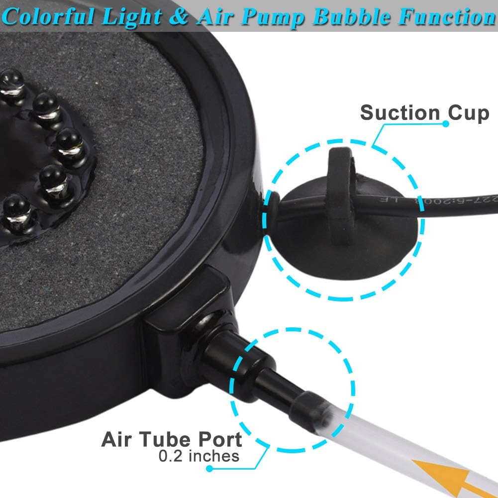Aquarium Bubble LED Lights RGBW, TOPBRY Remote Controlled Air Stone Disk, with 16 Color Changing, 4 Lighting Effects for Fish Tank Decorations