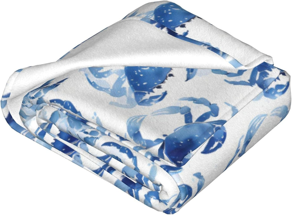 Crab Throw Blanket Nautical Ocean Beach Coastal Print Throw Blankets Gifts for Couch Sofa Bed Stuff Decor Lightweight Soft Cozy Fleece Plush Warm Flannel Bedding for Lover Men Women 50"x60"