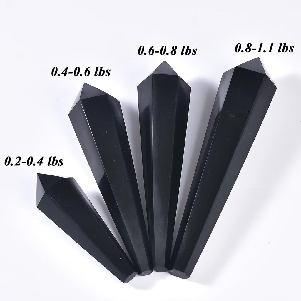 Obsidian Wand Point Long Healing Crystal Scepter Decorative Stone Reiki Meditation with Display Stand Home Office Decor 0.8-1.1LBS