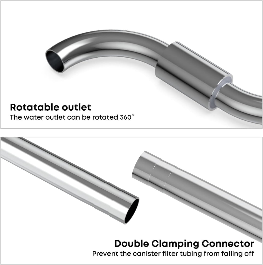 FZONE Aquarium Stainless Steel Skimmer Lily Pipes Inflow and Outflow with Spin Skimmer and Adjustable Rod for Aquarium Filter 5/8''(16/22mm) Tubing