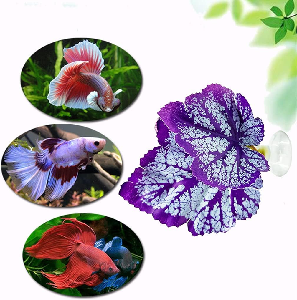2PCS Betta Fish Leaf Pad with Suction Cup Hammock Simulating Habitat Realistic Resting Fish Rest Bed Aquariums Decor Hammock Simulating Habitat, Purple
