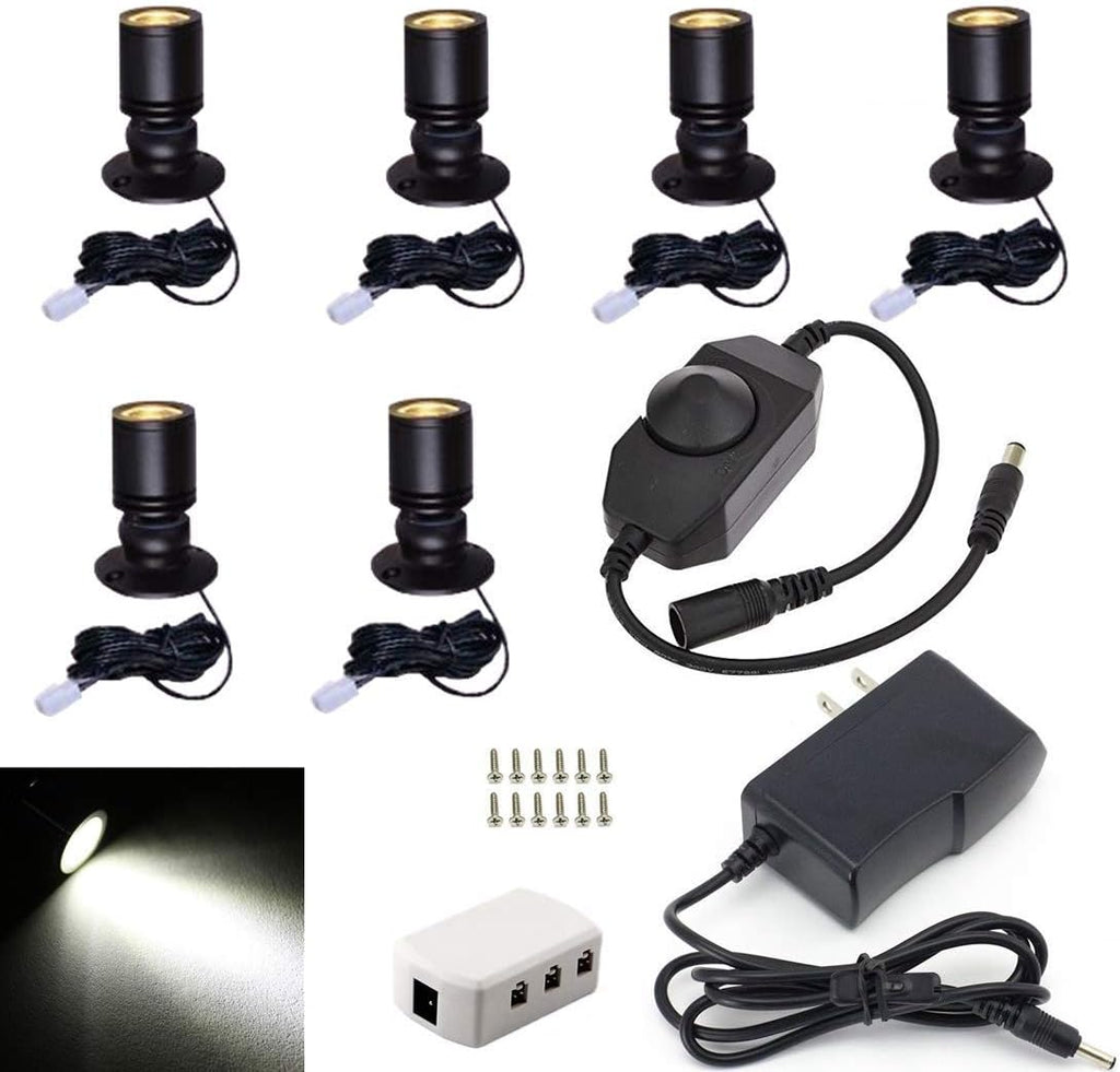 Jorunhe 1.5w LED Mini Surface Mounted Light Jewelry Cabinet Lamp Spotlight with Online PWM Dimmer (Pack-6,Cold White 6000k)