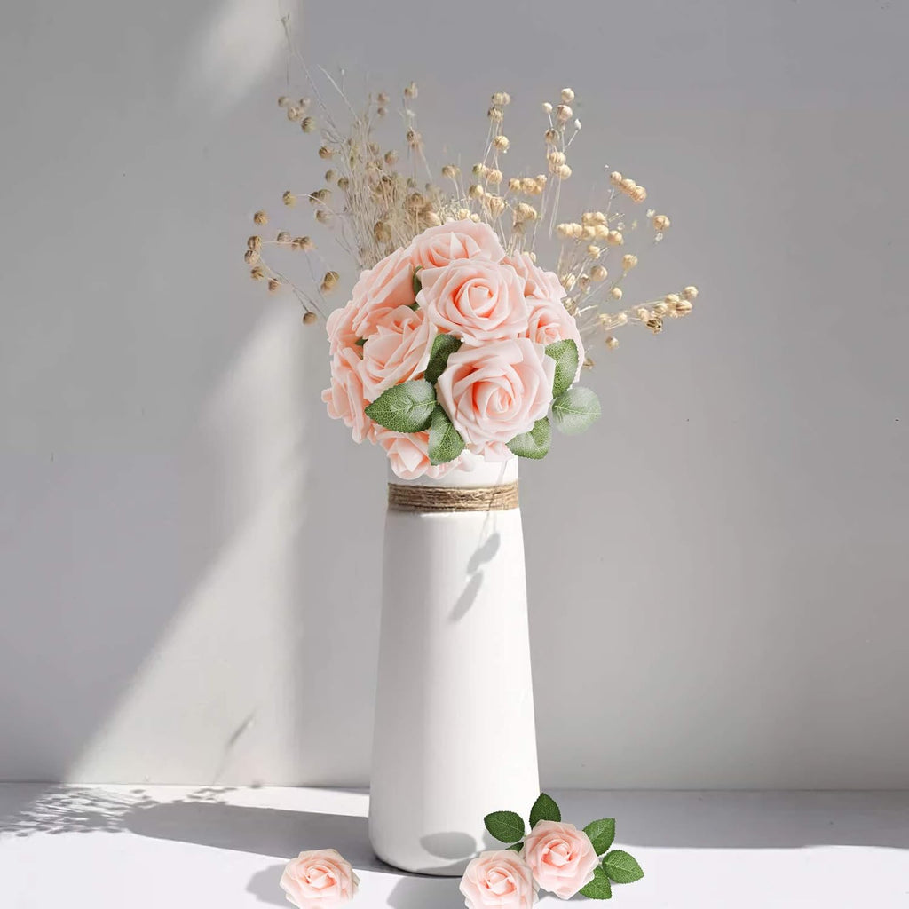 AmyHomie Artificial Flower Blush Pink Rose 50pcs Real Looking Fake Roses w/Stem for DIY Wedding Bouquets Centerpieces Arrangements Party Baby Shower Valentines Day Christmas Tree Decorations