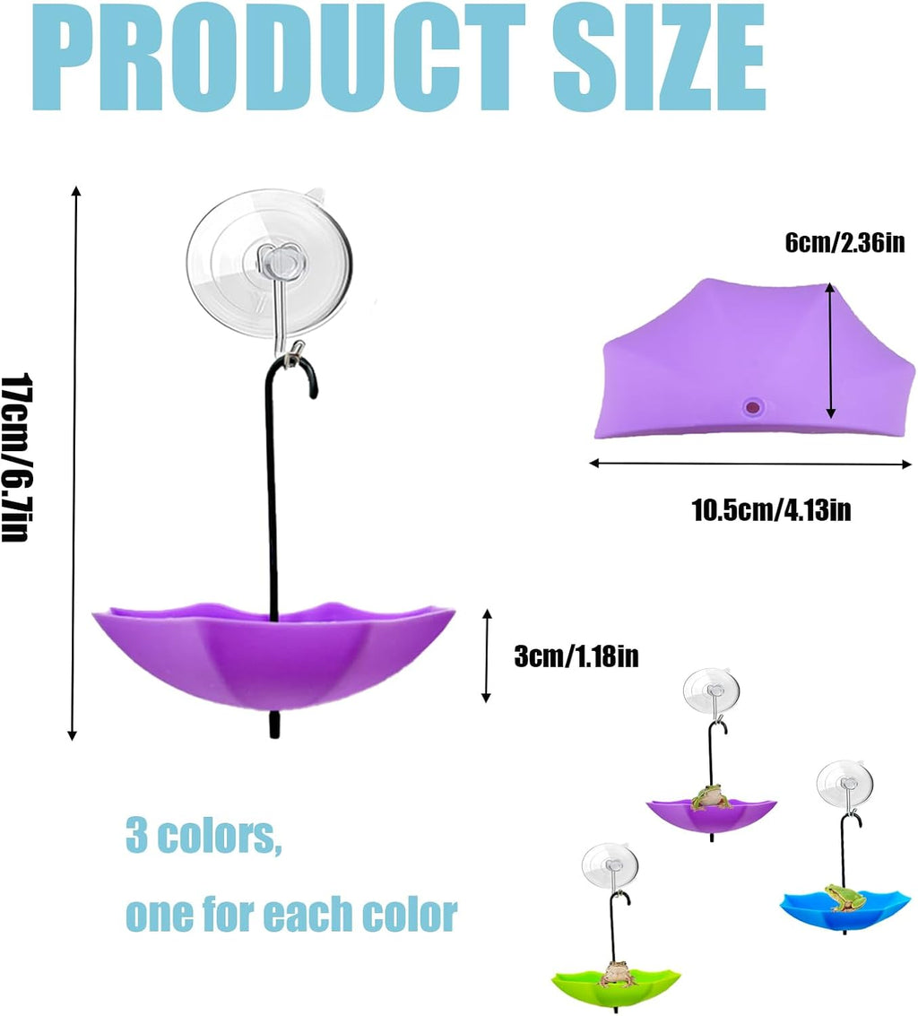 3 Pack Amphibian Aquatic Frogs Habitats, Tree Frog Terrarium Accessories, Plastic Umbrella Decorations with Suction Cups for Terrarium, Tree Frog, Toad, Tadpole