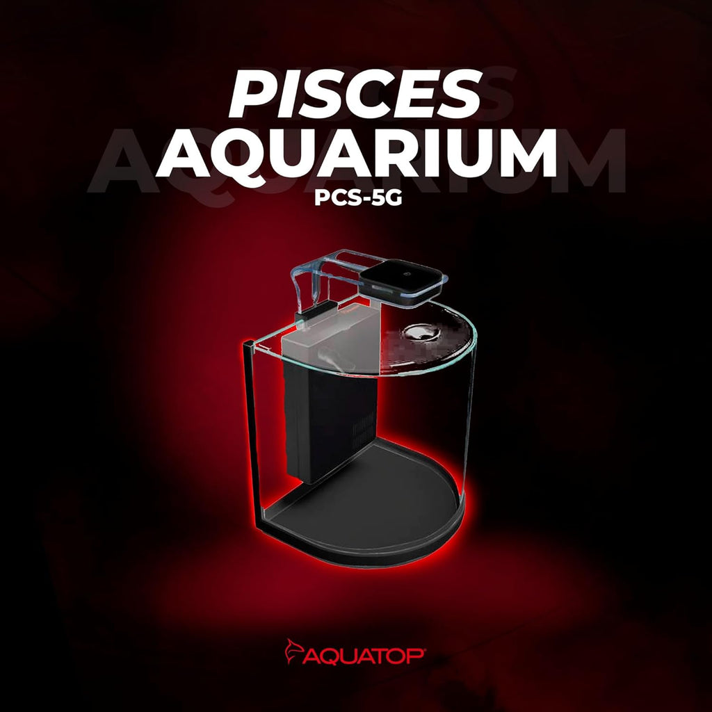 Aquatop Pisces Curved Bowfront Aquarium, 5-Gal Nano Tank – 53 GPH Flow Rate – Semi-Circle Glass Aquarium Kit with Touch Sensitive LED Light & Filter