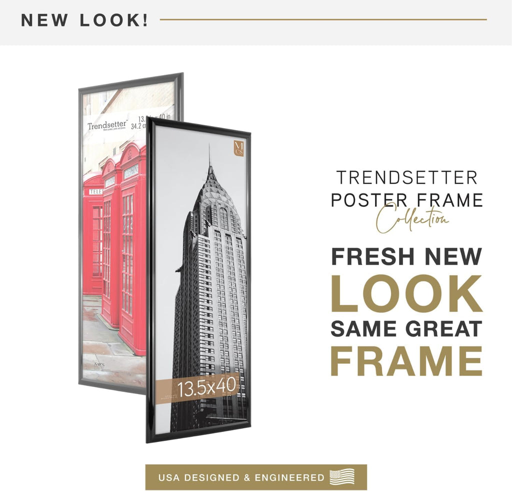 MCS Trendsetter 13.5x40 Poster Frame Black High-Gloss, Vertical & Horizontal Wall Hanging Large Picture Frame for Photos, Posters & Art Prints (1-Pack)