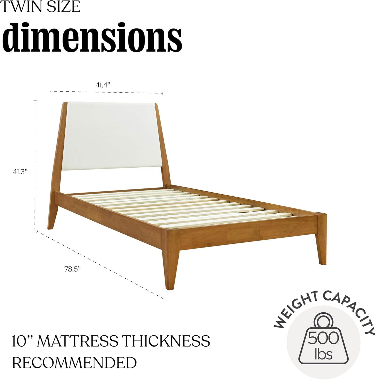 DG Casa Vandermark Solid Wood Easy Install Twin Bed Frame with Unique Headboard and Wooden Slat Support Included No Box Spring Required - Beige Walnut