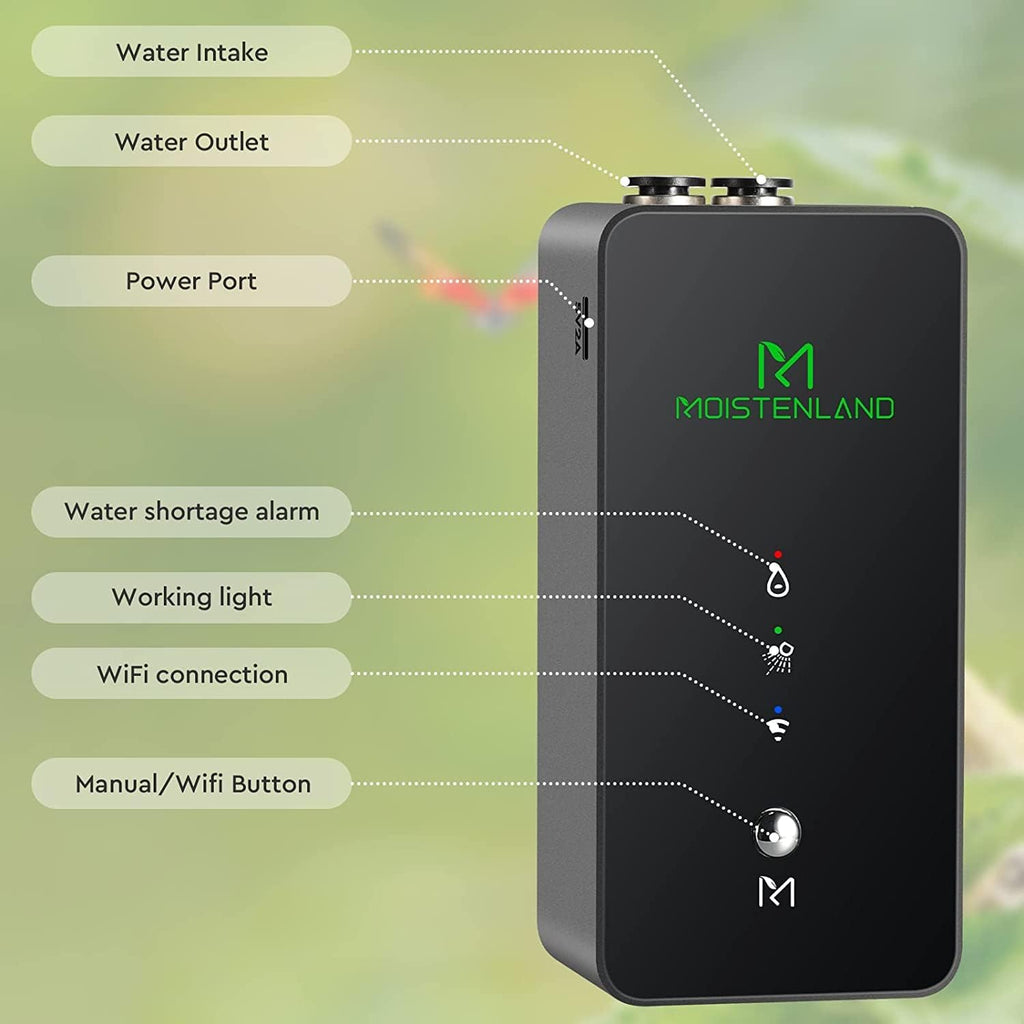 Moistenland WiFi Enabled Reptile Mister for Terrariums, Reptile Misting System for Snake Ball Python Tortoise Lizard Aquarium with 2 Adjustable Misting Nozzles