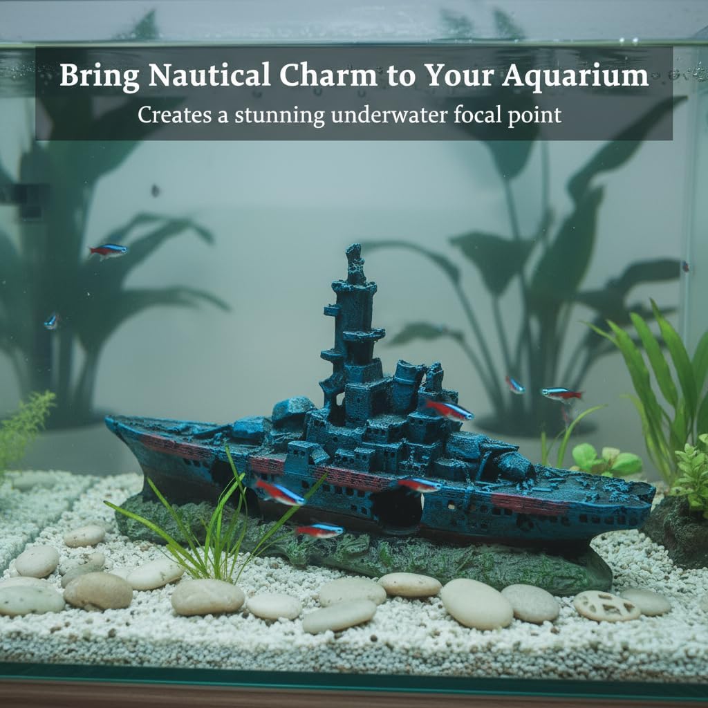 J-star Fish Tank Decorations, Shipwreck Ship Aquarium Decor, Aquarium Fish Tank Landscape Decoration Resin Ornaments