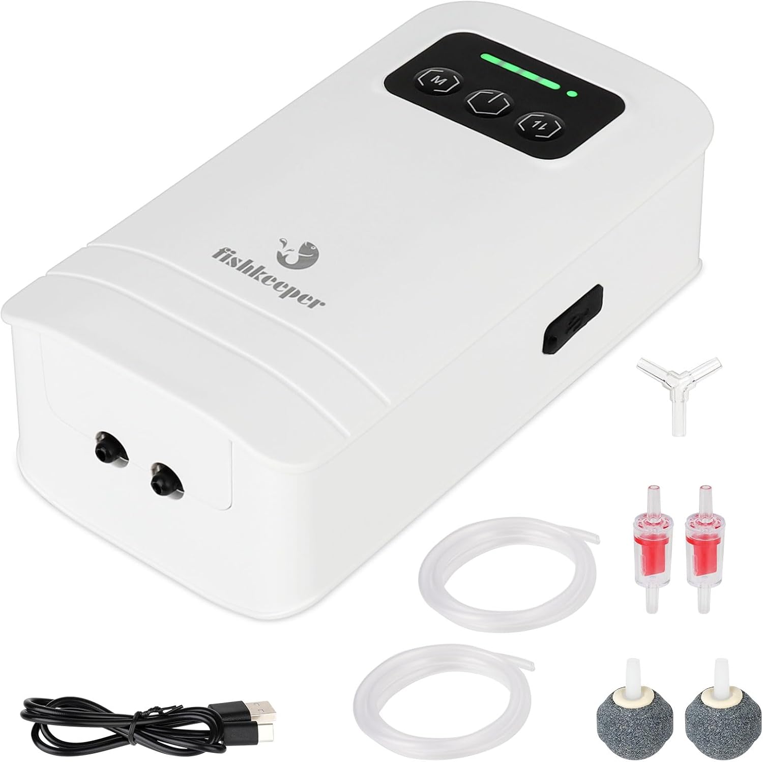 fishkeeper Battery Powered Aquarium Air Pump, USB Rechargeable Aerator Fish Tank Air Pump for 10-210 Gallons Portable Oxygen Pump for Outdoor Fishing, Power Outages and Emergency (6W 110GPH)