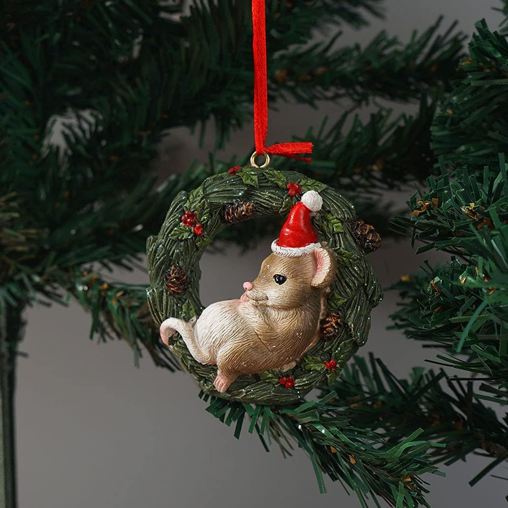 Christmas Small Animal Wreath Swing Ornament Hanging Decor for Xmas Tree Home Office Room Decoration with String (New, Mouse)