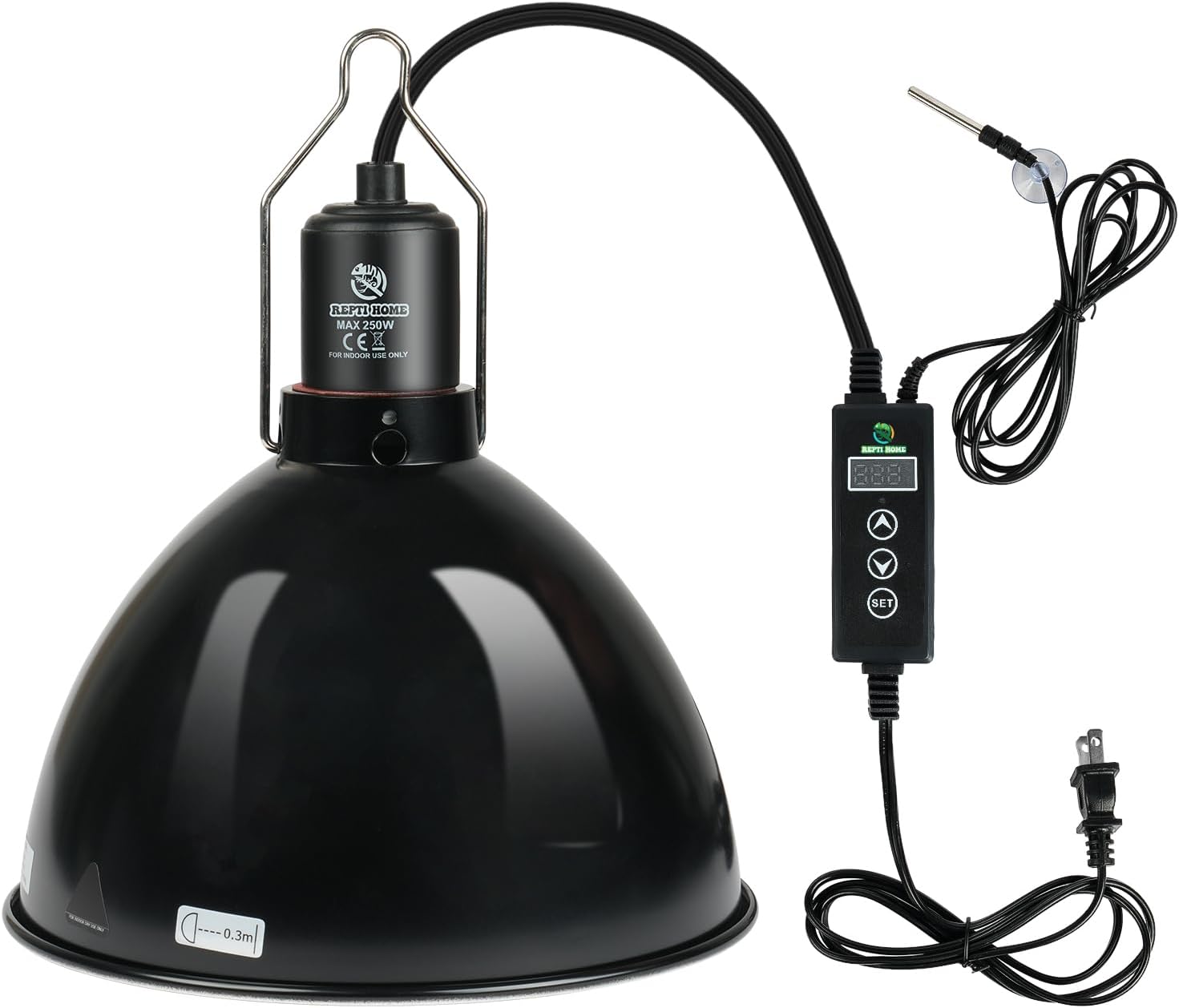 Reptile Light Fixture with Dimming Thermostat, 8.5 Inch Deep Dome Light Fixture with Timer, Reptile Aluminum Dome Fixture for Basking/Heat/UVA/UVB Lamp Bulb