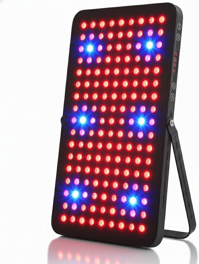 Red Light Therapy for Face & Body – 660nm, 850nm & 470nm LED Panel with Red, Near Infrared & Blue Light, Flicker-Free, Zero EMF, Adjustable Light Therapy Panel – FSA HSA Eligible