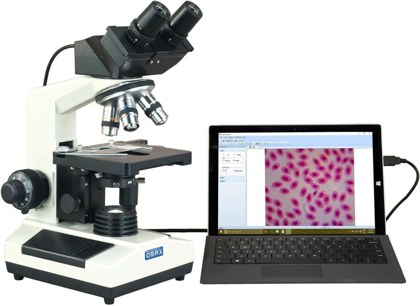 OMAX MD827S30-PHD 3MP Digital Integrated Microscope - 40X-2000X Magnification - Compound Binocular Microscope with Phase-Contrast Kit & Halogen Illumination