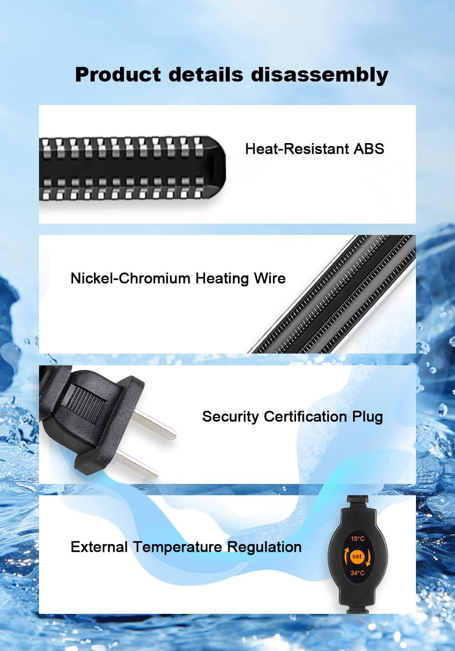 100W Aquarium Heater, Adjustable Thermostat Fish Tank Heater | Auto Shut-Off, Explosion-Proof for Fresh & Saltwater