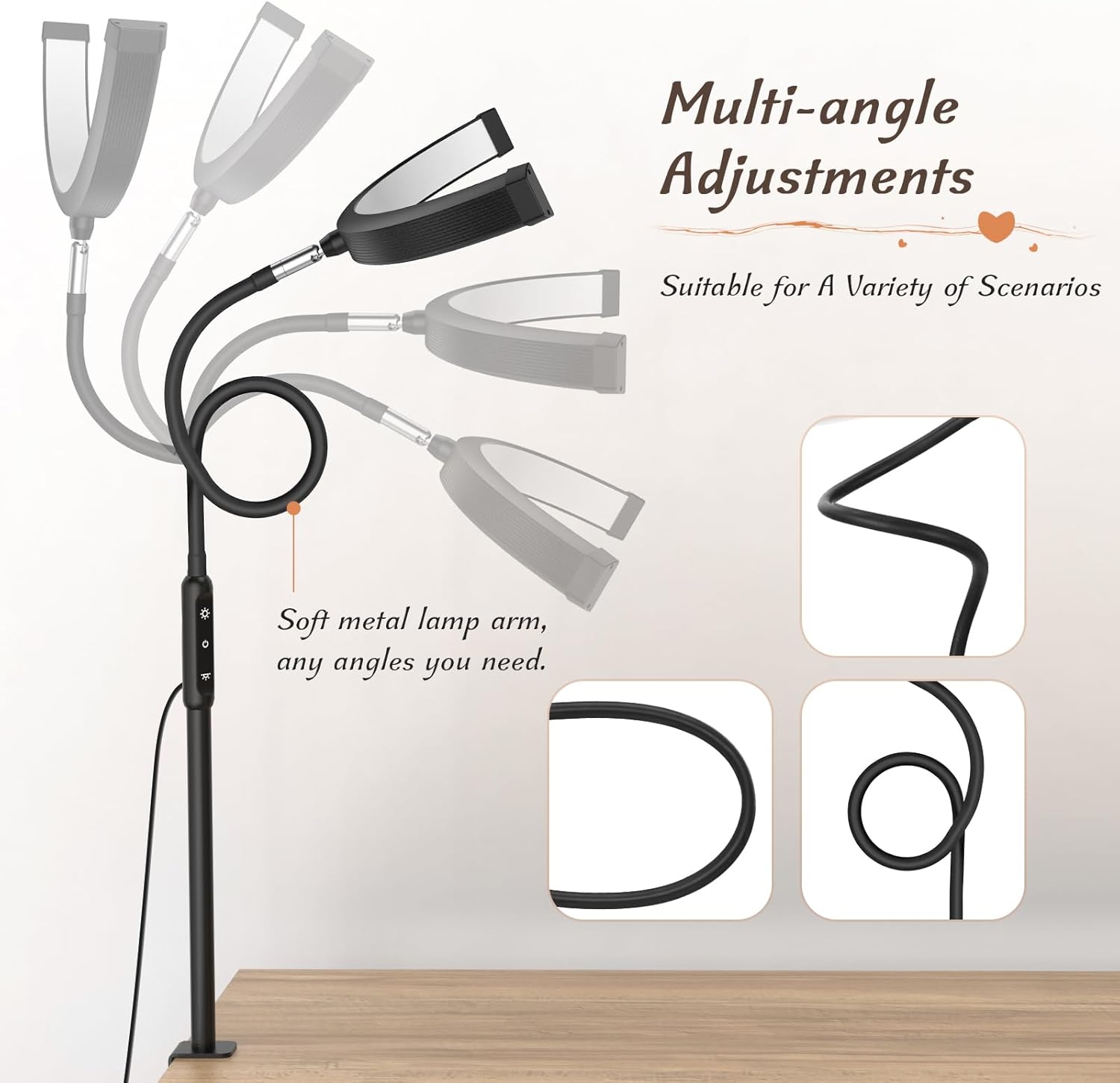 Half Moon Light with Clamp, LED Manicure Table Lamp, Desk Lamp for Nail Desk, Eyelash Extensions, Skincare and Tattoo, 5 Brightness Levels and 5 Color Modes, Remote Control (Black)