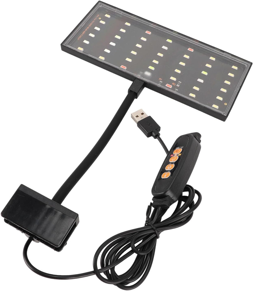 BAFOVY Clip On Aquarium Light, Fish Clip On USB Powered LED Dimmable 10 Speed Brightness Timing Control Fish Clamp Light for Home Indoor