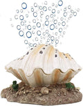 Aquarium Bubbler Decor, Fish Tank Air Stone Ornament with Moving Pearl & Clam - Aerating Bubble Action for Oxygenation, Realistic Coral Reef Decoration for Tropical Fish Tanks, Resin Shell Decor