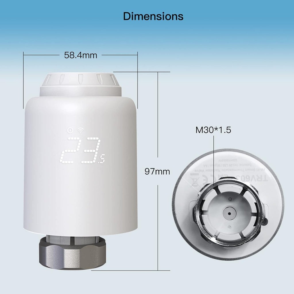 YWBL-WH Tuya Thermostatic Valve, LED Dot Display TRV Controller Wireless Mobile App Control with Weekly Schedule 4 Periods, for Home Heating Temperature Control (WiFi)