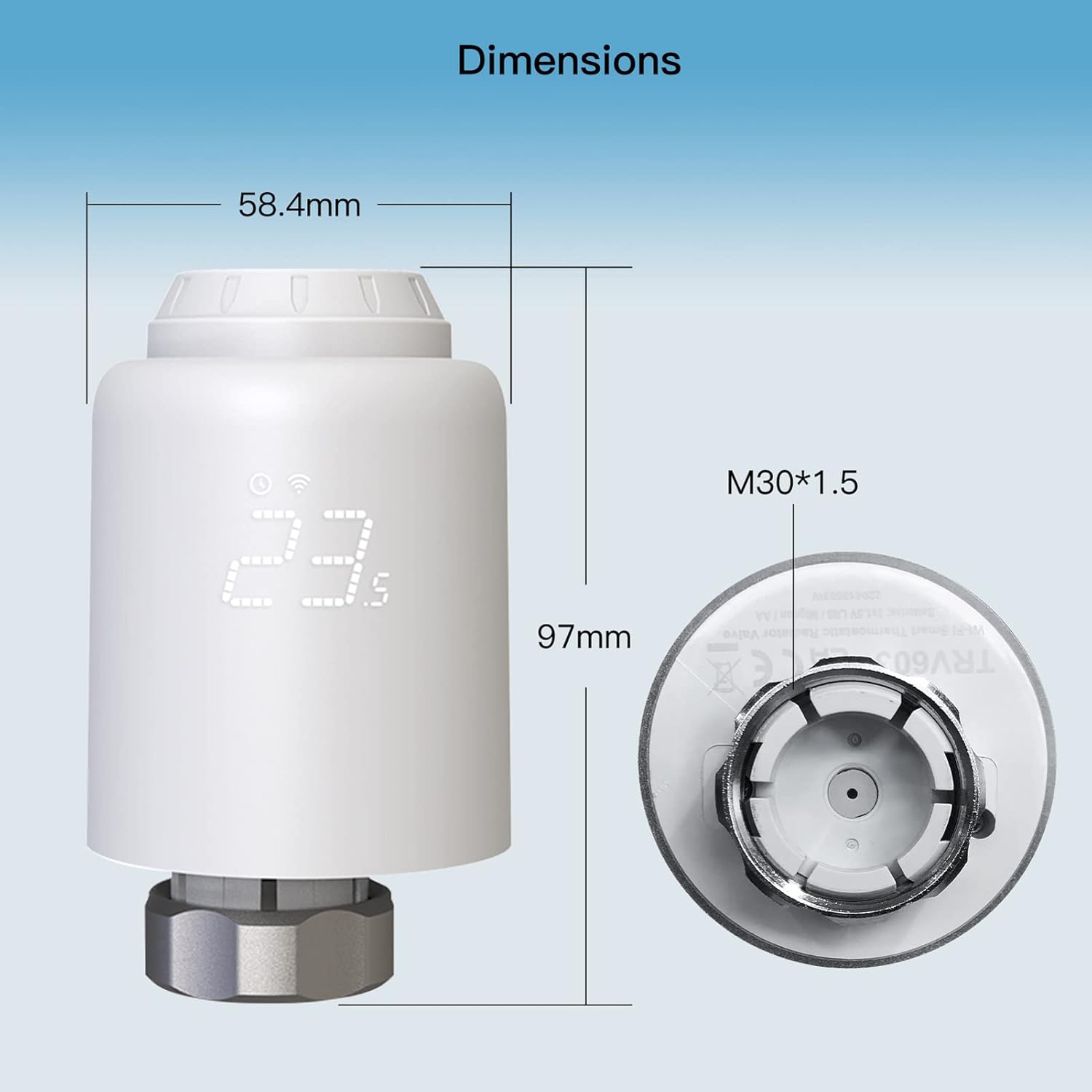 YWBL-WH Tuya Thermostatic Valve, LED Dot Display TRV Controller Wireless Mobile App Control with Weekly Schedule 4 Periods, for Home Heating Temperature Control (WiFi)