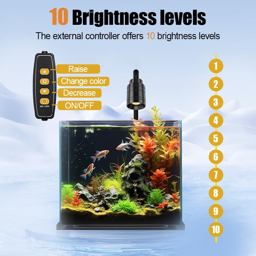 4 W LED Aquarium Light, Clip-On Dimmable Fish Tank Lamp with 3 Colors, Full Spectrum Fish Tank Lights for Plants, Terrariums, Coral