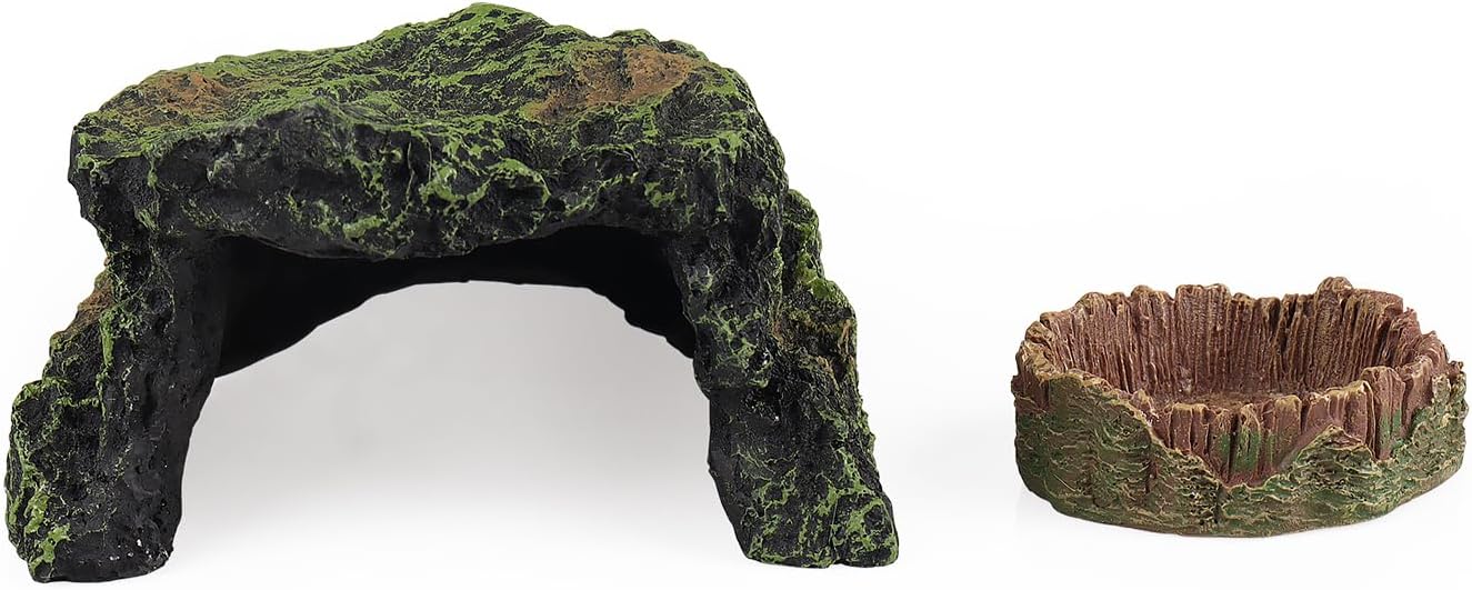 Reptile Resin Hideout Cave for Terrarium Decor, Aquarium Decorations Fish Tank Decor for Hiding