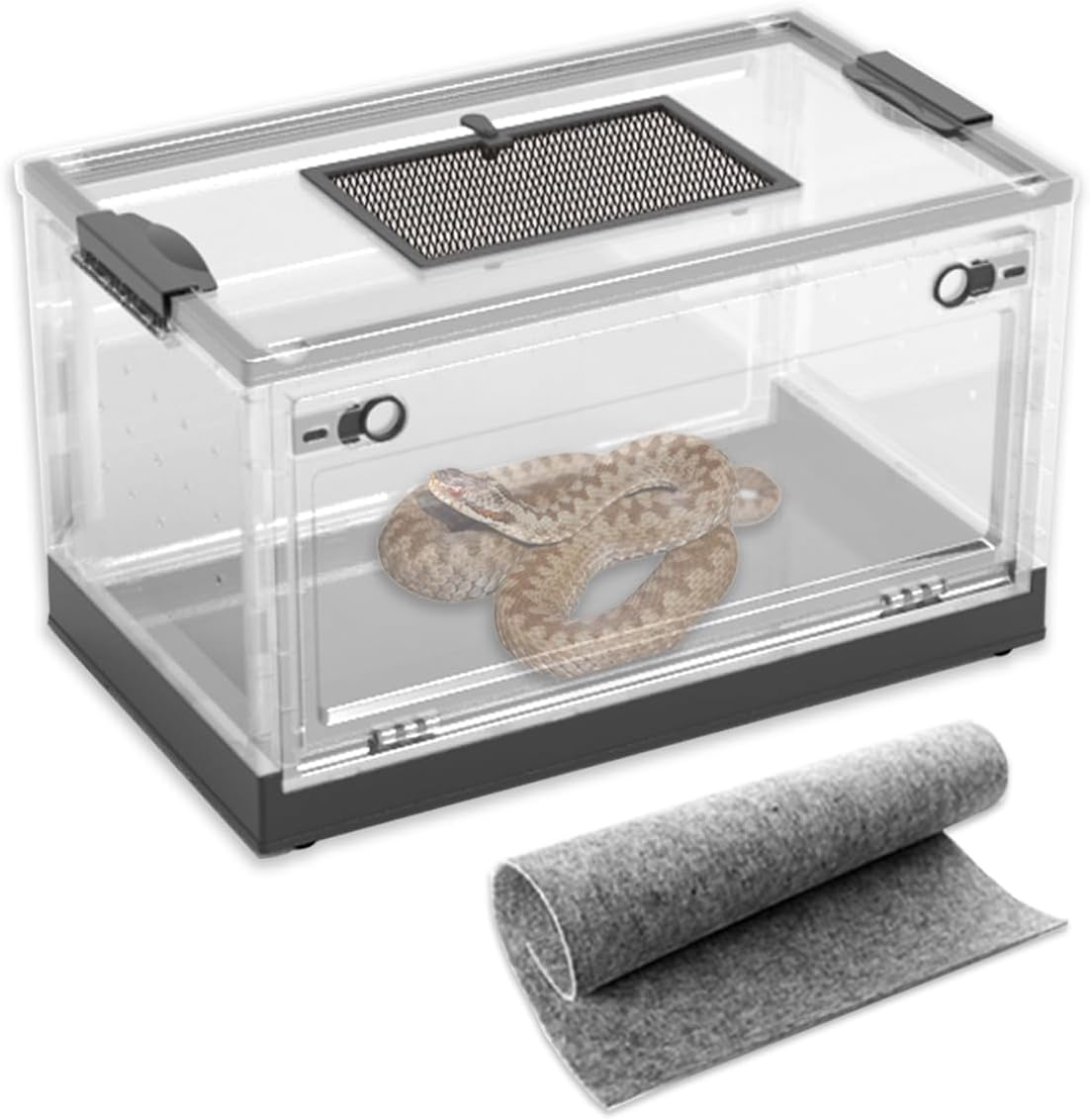 Large Snake Reptile Tank Amphibians Habitat Cages Sliding Screen Top for Lizard,Gecko, Frog, Hamster Animals(21.65"x12.6"x12.2") (Black)