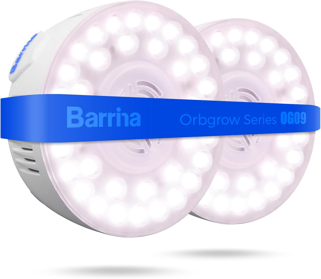 Barrina Orbgrow OG09 Puck LED Grow Light, Pinkish White 18W(2 x 9W, 270 Watt Equiv), Plant Lights for Indoor Plants Full Spectrum, Magnetic & Linkable, Small Grow lamp for Plant Shelf, 2 Packs