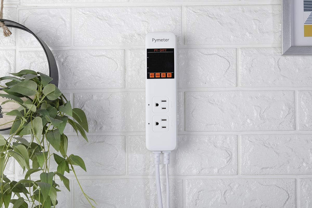 2 in 1 Digital Temperature Controller Dual Outlet Heat Mat Thermostat Reptile Greenhouse Heater Home Brewing Freezer Cooling Heating Pad Control 16A 1920W