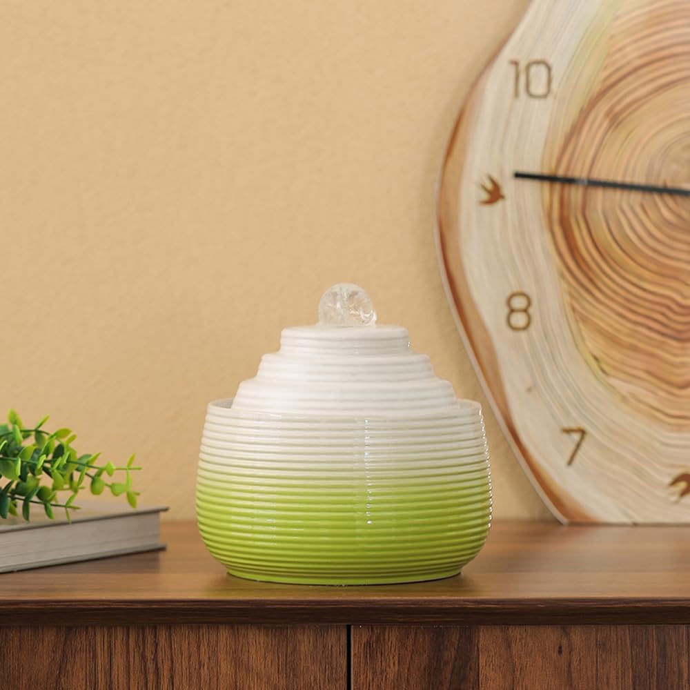 Indoor and Outdoor Fountain Water Feature Fall Ceramic Home Office Decoration mini Tabletop Desktop (Green with Ball S091)