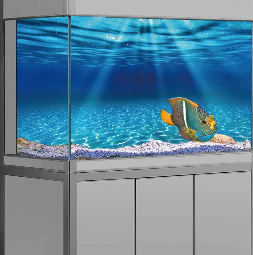 Natural Undersea Aquarium Background, Underwater Ocean Sunlight Fish Tank Background 72X16IN with 8 EVA Double-Sided Tape