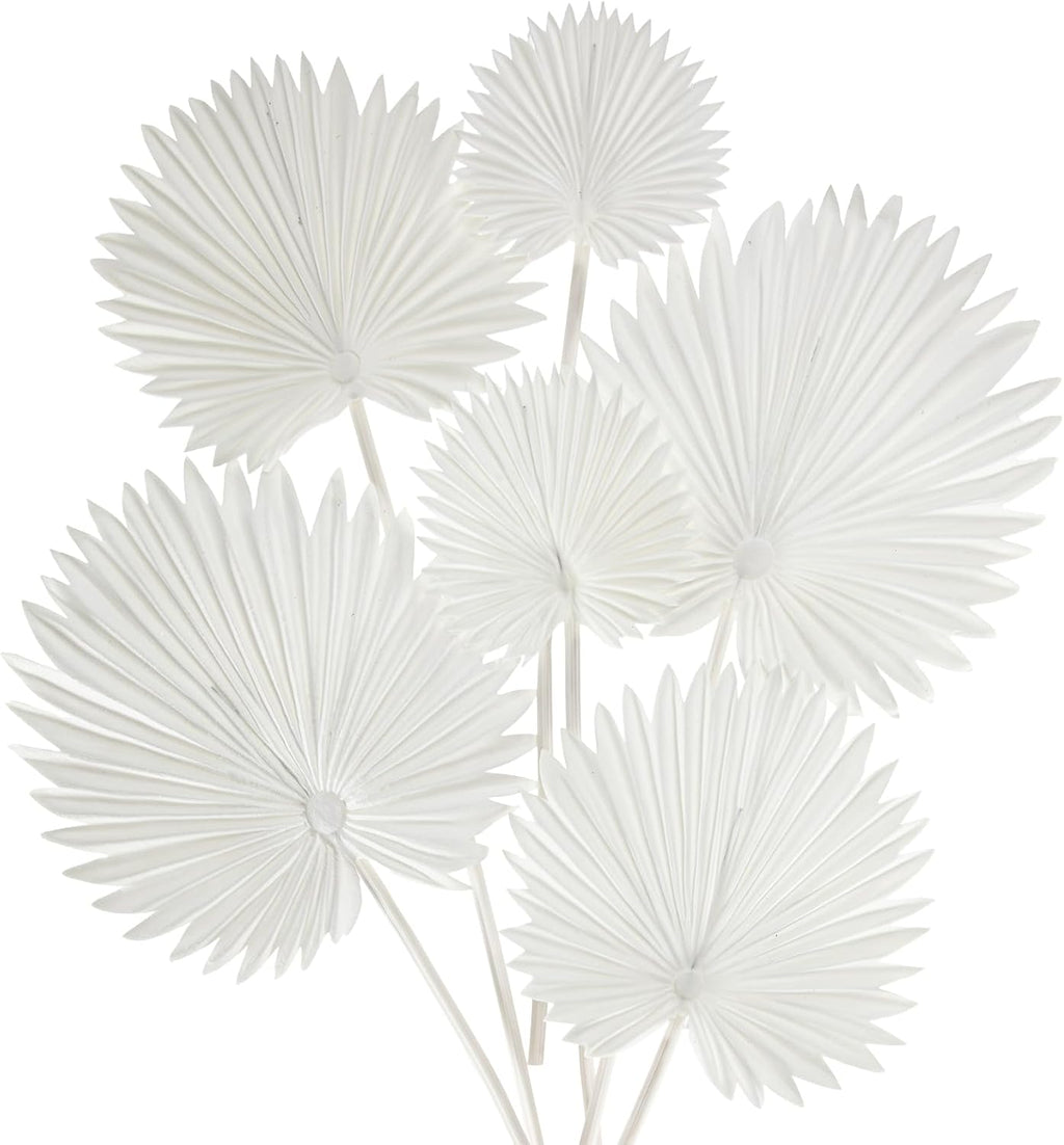 6 Pcs Pu Foam White Artificial Palm Leaves Faux Palm Tropical Leaves Fake Palm Fronds for DIY Wedding Bouquets Fake Leaves for Centerpieces Arrangements Bridal Shower Palm Leaf for Home Decor