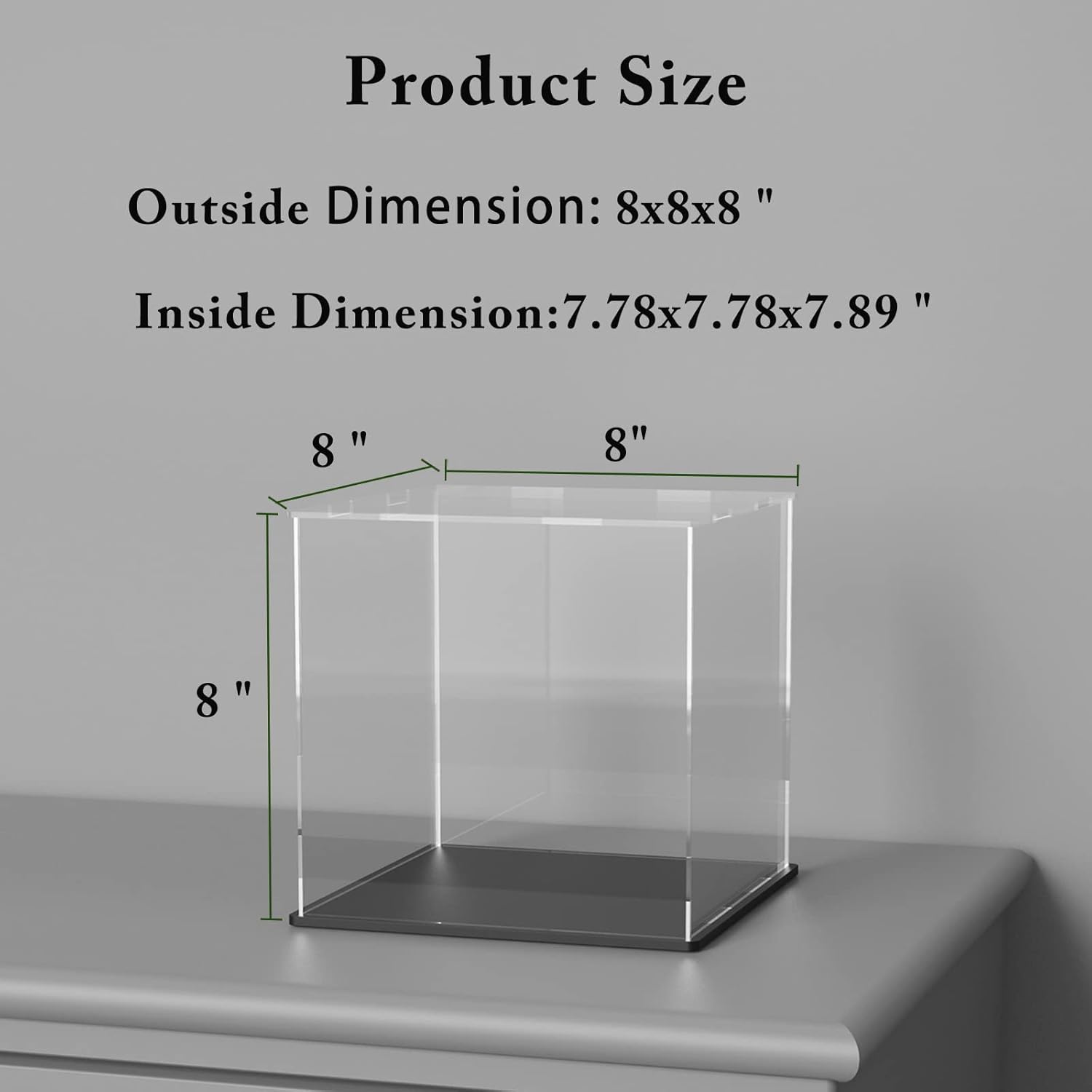 Acrylic Box with Matt Black Base, Simple Self-Assembly Clear Acrylic Display Case, 8 Inch Cube Dustproof Showcase with Lid for Collectibles, Toys and Jewelry (8x8x8 inch)