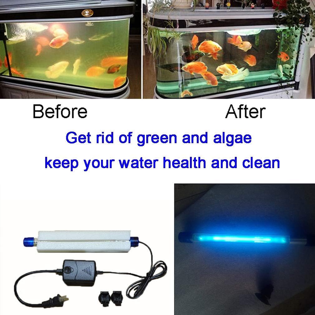 11W U-VC Aquarium Green Clean Light Aquarium Algae Clean Lamp Fish Tank Water Clean Light Green Clear Waterproof Water Clean Lamp for Pond Fish Tank Sump Swim Pool (11W-13inch Length)
