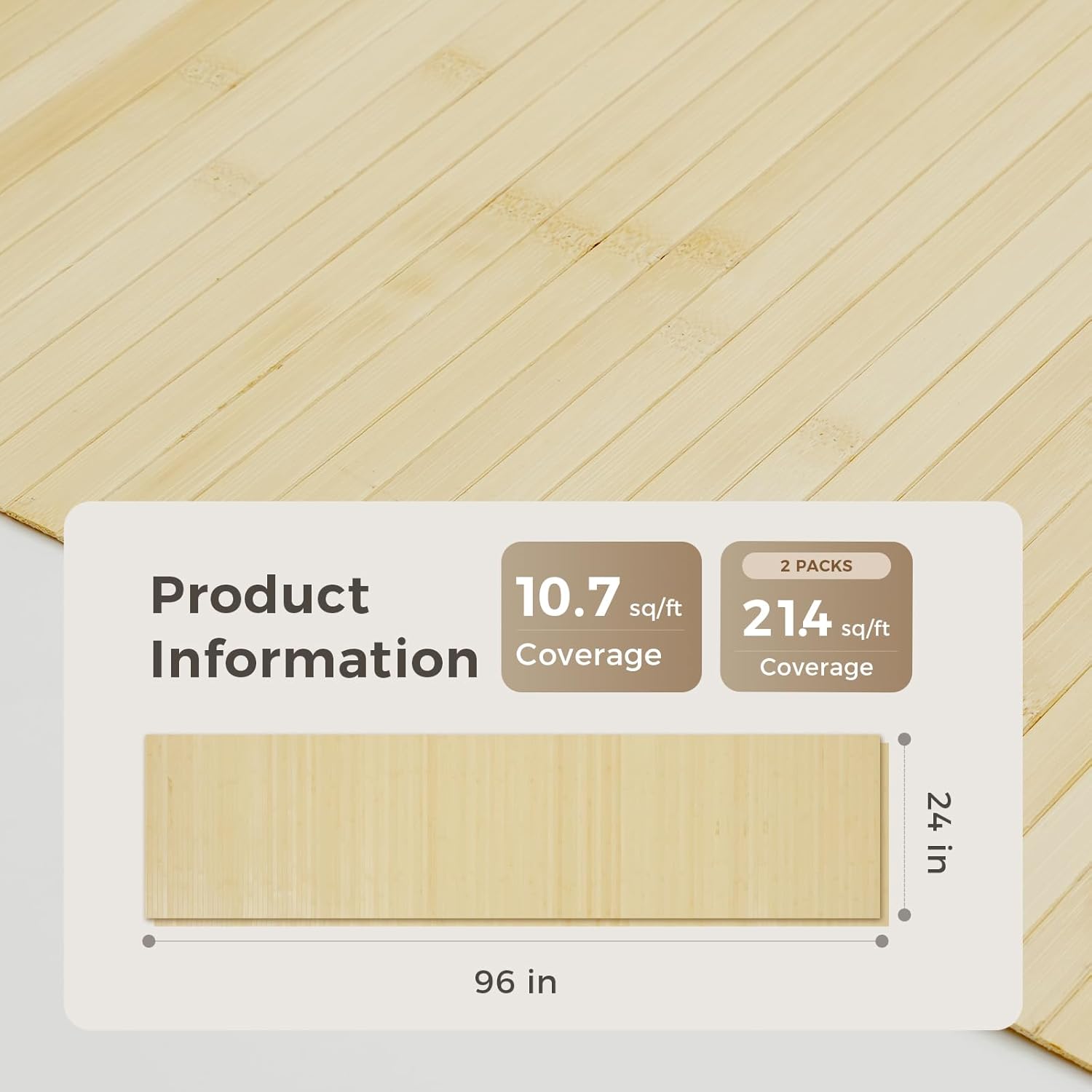 OUZUGIE 2 Pack 96x24 Inch Natural Bamboo Wall Panel – Raw Pole Wrap Paneling for Walls, Ceilings, Cabinets, Furniture – Ideal for Bedroom, Living Room & Office DIY Decor