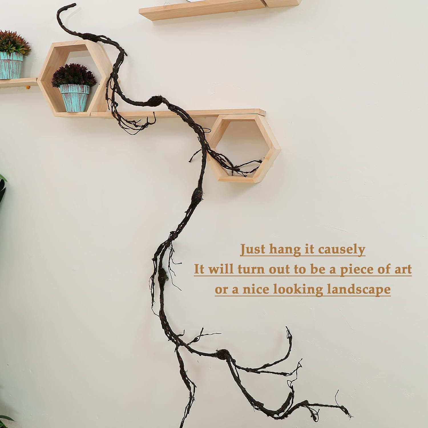 1Pcs 98.4inch Artificial Bendable Tree Branches Moss Plants Twigs For Decoration Twisted Door Wall Hanging Grape Vine Garland Fake Wood Tree Trunk Cherry Blossom Outdoor Halloween 3D Garden Arch Decor