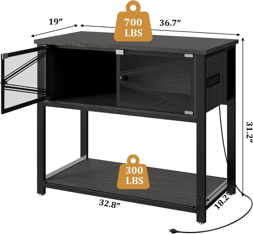 Rresyet 40-50 Gallon Aquarium Stand with Heavy Duty Metal Frame, Fish Tank Stand with Power Outlets, Two Glasses Door Storage Cabinet, Suitable for Turtle Tank, Reptile Tank, Black