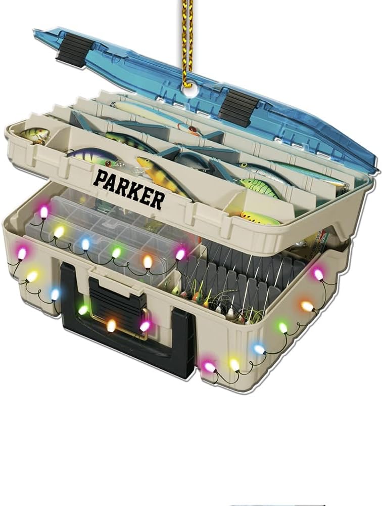 Fishing Tools Box Personalized Fishing Christmas Ornament Fish Ornaments for Christmas Tree Bass Fish Ornaments Fishingman Decor Flat 2D Hanging Tree Fisherman Dad Gift 142
