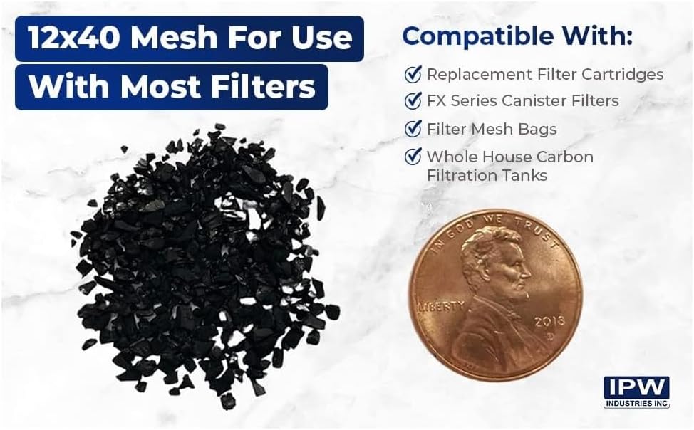 IPW Industries Inc, Water Filter Granular Activated Carbon - Coconut Shell, Bulk Activated Charcoal Filter Replacement Media for PC600-R with Funnel