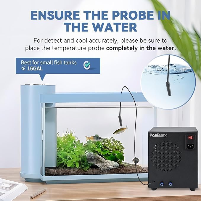 16Gal Aquarium Chiller, 200W Aquarium Cooling Machine with Built-in Fan & Water Pump, 50-122°F Adjustable Temp, Fish Shrimp Tank Cooler for Freshwater/Plant Tanks