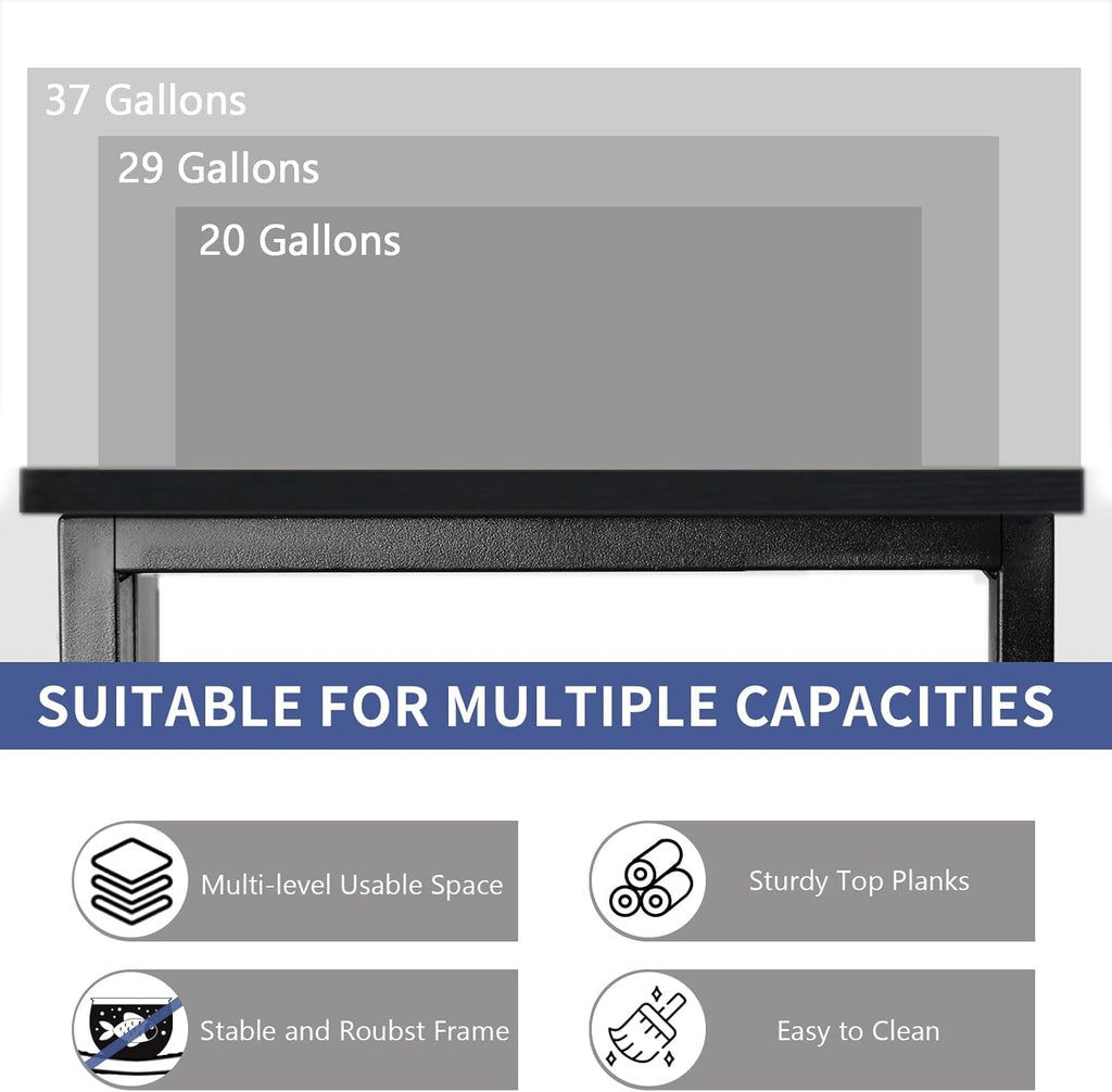 TFK 20-29-37 Gallon Fish Tank Stand, 3-Tier Aquarium Stand with Power Outlet Reptile Tank Stand Heavy Duty Terrarium Stand for Home Office, Black