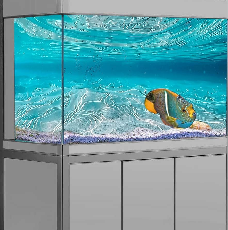 Undersea Theme Aquarium Background, Teal Ocean Floor Tropical Tank Fish Tank Backdrop Decor, Polyester Fabric with 6 EVA Double-Sided Tapes 48x24 inches/120x60