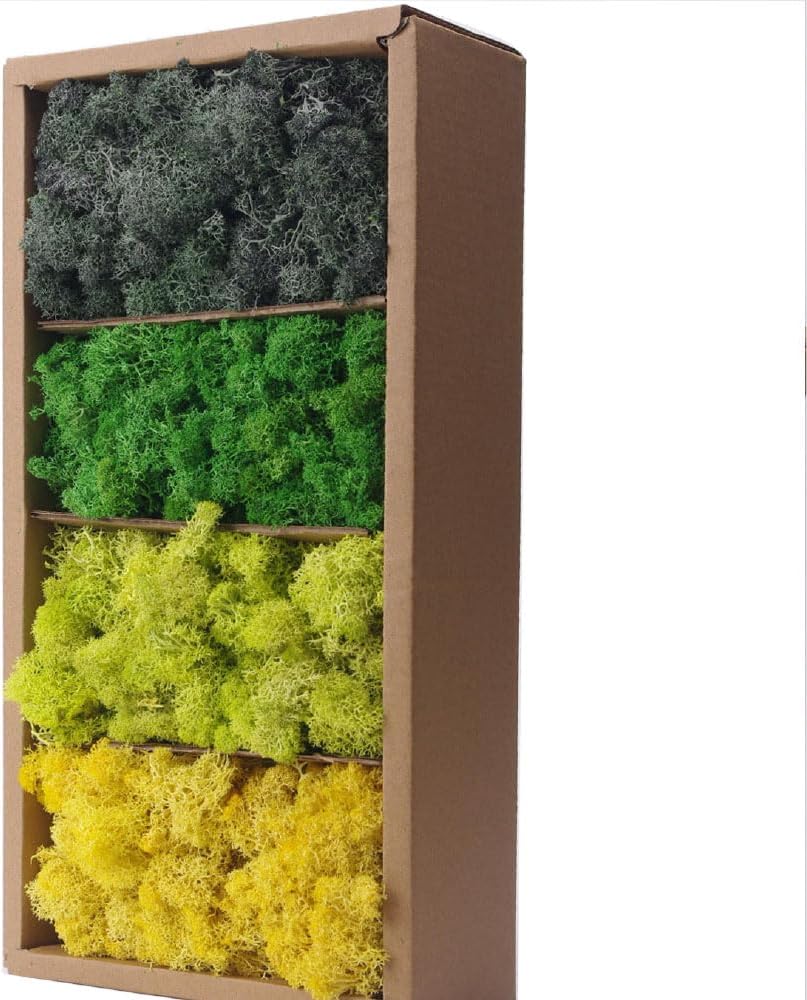 Preserved Moss-1.1lb 4 Color Mix Pack Reindeer Craft Moss, Green Moss Artificial Moss Suitable for Flowerbeds, Crafts, Home Office Artistic Decoration(Green Tones-4)