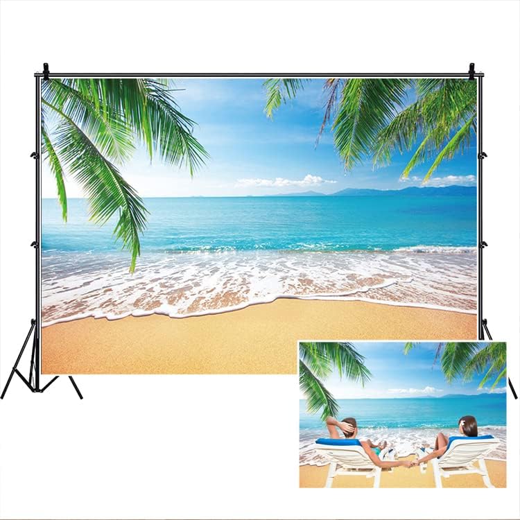 DASHAN 6.5x5ft Polyester Tropical Beach Backdrop Ocean Hawaiian Luau Party Summer Sea Sailor Beach Birthday Sandy Beach Palm Tree Photography Background Wedding Bridal Shower Nautical Photo Prop