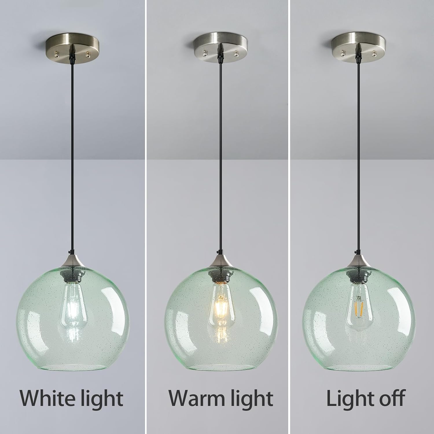 Light Green Glass Pendant Lights Kitchen Island Globe Pendant Light Fixtures Modern Pendant Lighting for Bedroom Living Dining Room Light Fixture (9.84 in, 1 Pack)