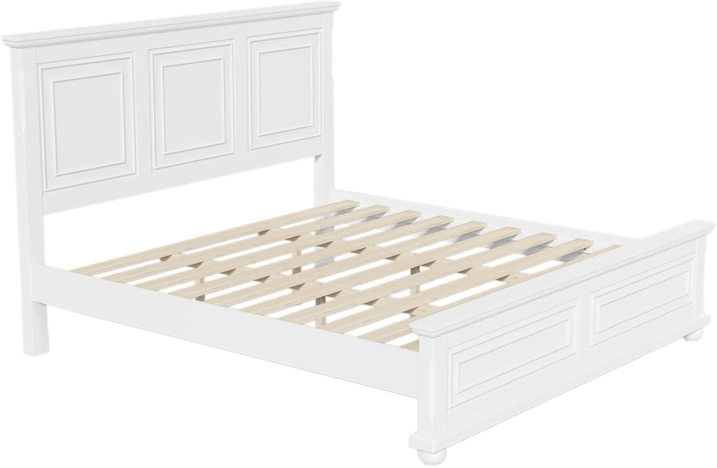 Merax King Bed Frames Traditional Town and Country Style Pinewood Vintage Bed,White
