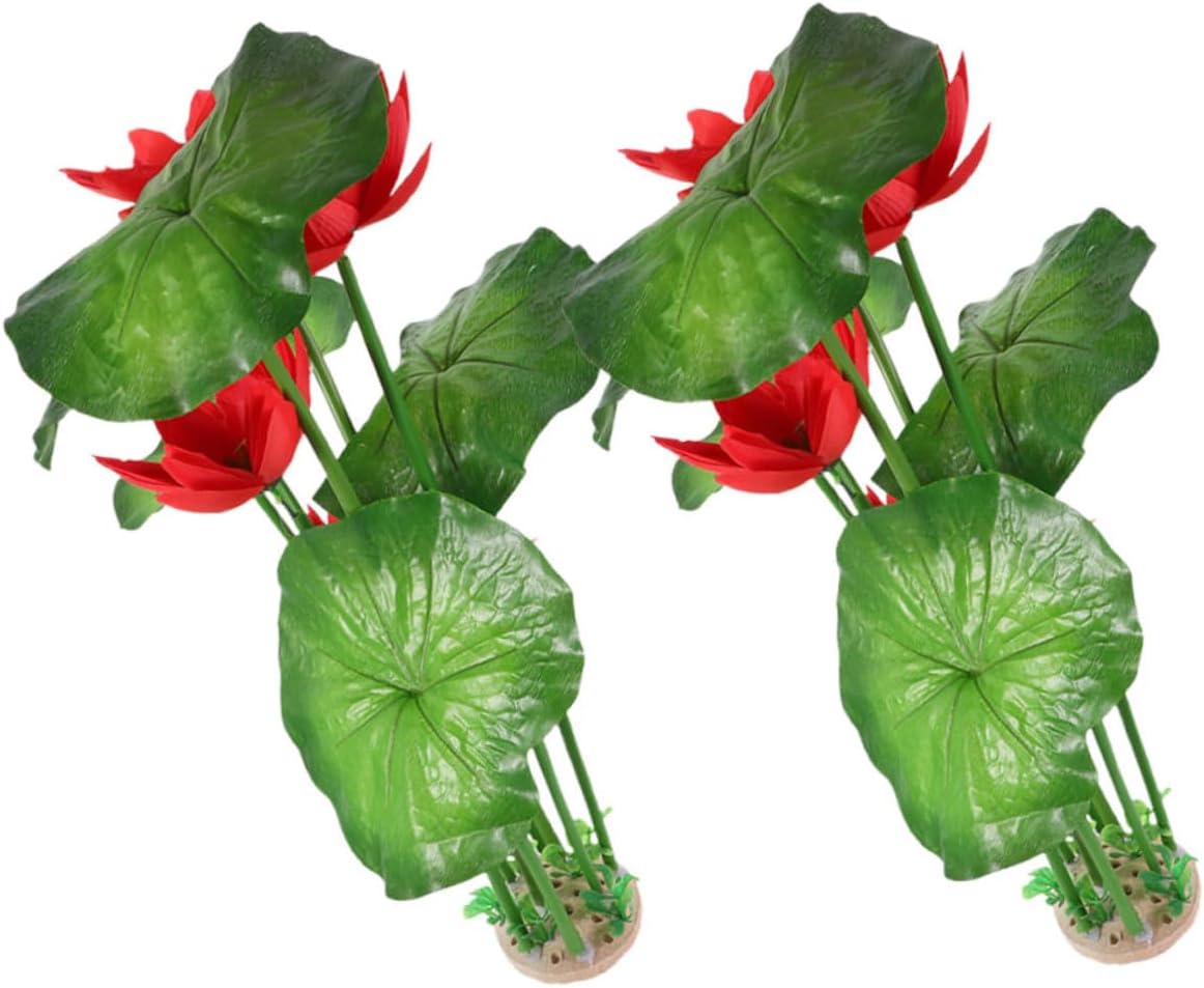 2pcs Realistic Artificial Fish Tank Plants Sturdy Plastic Aquarium Water Grass with Green Stems and Leaves Lifelike Lotus Flowers for Home and Pet Aquarium Decorations