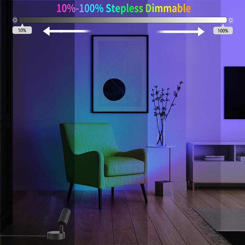 Spot Light with Remote Control Indoor, RGBW Color Changing Wall Light, Mini Spot Lights for Plant, Painting, Artwork, Accent Lighting 2 Pack (Black)