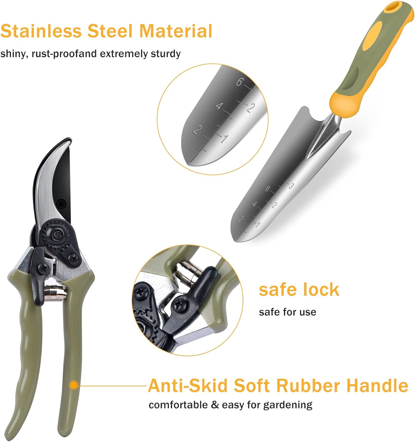 Garden Tool Set, WisaKey 9 Piece Stainless Steel Heavy Duty Gardening Hand Tools with Handle, Durable Garden Tool Bag, Gardening Gifts for Women and Men White Elephant Gifts for Adult